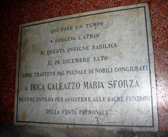 Santo Stefano Maggiore: lapide commemorativa omicidio Galeazzo Maria Sforza